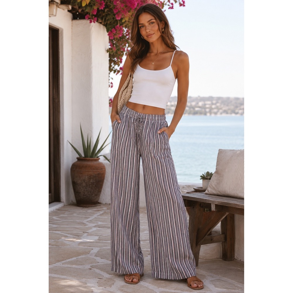 Cloth & Stone Women's‎ Large Striped Wide Leg Pants Coastal Resort Boho